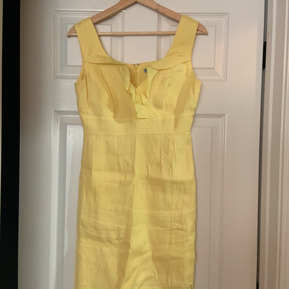 Lemon linen dress with ruffle! Perfect for summer!